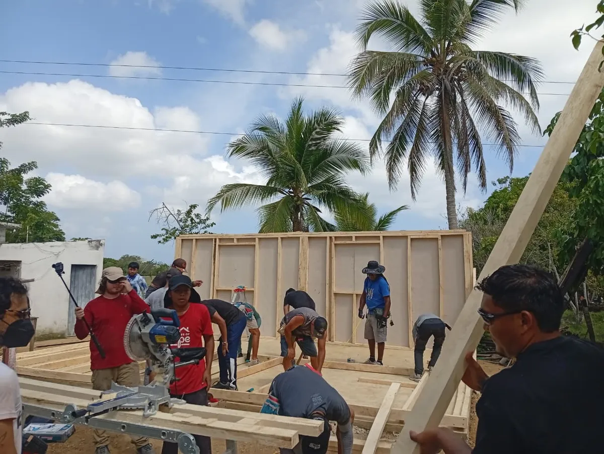 Team building the structure